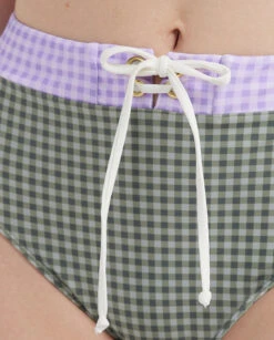 The Lace-Up High Leg High Rise Bikini Bottom - Gingham In Lavender & Ivy -Cheap Sunset Bikini Store 4 ModelDetailBack e12305b0 d7cb 431b baa1 0f251093058e