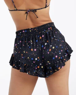 The Silky Ruffle Shorts - Paint Splatter In Sea Urchin -Cheap Sunset Bikini Store 4 ModelDetail 0b9c6227 8d5f 4995 893c cf1afb714670