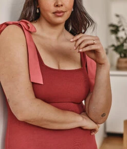 The Softest Ribbed Tie-Shoulder Maxi Dress - Lychee & Pomegranate -Cheap Sunset Bikini Store 4 ModelDetail 3ce27bda 7c56 409a becd e0337aae6f29