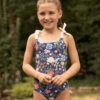 The Girls' Tie Oasis One-Piece - Strawberry Fields In Deep Sea