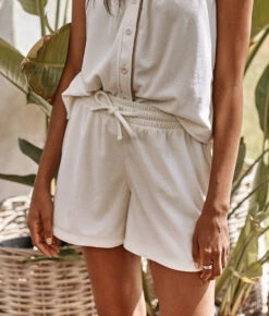 The Towel Terry Drawstring Shorts - White Sand -Cheap Sunset Bikini Store 4 ModelFullBody 6a28ddf1 1435 46fc 8bd1 8c28e2bfe49b