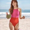 The High Neck One-Piece - Lava & Hibiscus