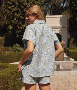 The Poolside Poplin Pull-On Shorts - Secret Garden In Powder Blue & Sage -Cheap Sunset Bikini Store 5 ExtraProductShot eb32958d 61d4 4878 ac19 1126879d3a9b