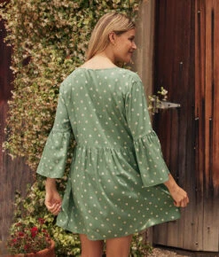 The Easy Breezy Eco Voile Mini Dress Cover-Up - Diamond Dot In Seagreen & White Sand -Cheap Sunset Bikini Store 5 ModelDetail c3aac24c c5ab 451b 8a66 dc7148af158c