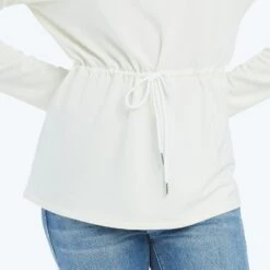 The Softest French Terry Cinched Waist Pullover - White Sand -Cheap Sunset Bikini Store CinchedWaistPullover OnModel4