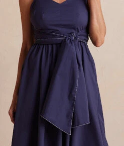 The Coastal Poplin Tie-Waist Midi Dress - Midnight -Cheap Sunset Bikini Store CoastalPoplinTie WaistMidiDress Midnight Detail