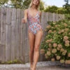 The Perfect Wrap One-Piece - Pink Nectarine Orchard & Aqua Bella Palms