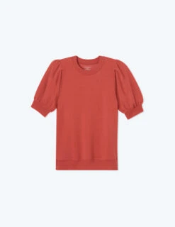 The Softest French Terry Puff Short Sleeve Top - Terracotta -Cheap Sunset Bikini Store FT SSPuffSleeve Terracotta