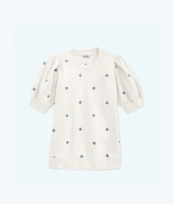 The Softest French Terry Puff Short Sleeve Top - White Sand Floral Stitch -Cheap Sunset Bikini Store FlatLay16