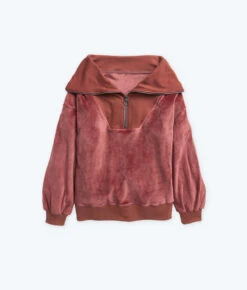 The Plush Velour Half-Zip Pullover - Rosewood -Cheap Sunset Bikini Store FlatLay1 2