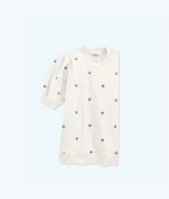 The Softest French Terry Puff Short Sleeve Top - White Sand Floral Stitch -Cheap Sunset Bikini Store FlatLay23