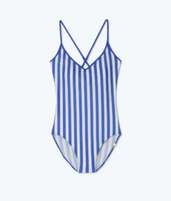 The Contrast V-Neck Classic One-Piece - Stripe In Hydrangea & White Sand -Cheap Sunset Bikini Store FlatLay6 ad4847ea f329 4c4c 9d56 792d5f08a9b9