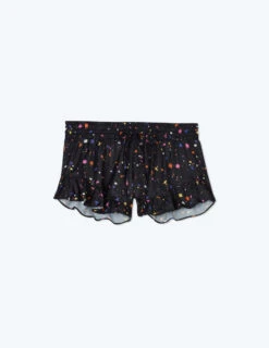 The Silky Ruffle Shorts - Paint Splatter In Sea Urchin -Cheap Sunset Bikini Store FlatLay 12 5dd501ff 2c1d 47d0 b73e 034b796d9900