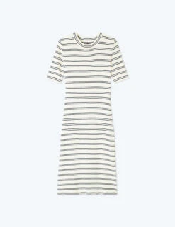 The Softest Ribbed Crew Neck Dress - White Sand & Deep Sea Stripe -Cheap Sunset Bikini Store FlatLay 39