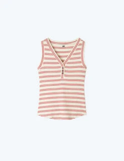 The Softest Ribbed Henley Tank - White Sand & Berry Stripe -Cheap Sunset Bikini Store FlatLay 40