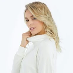The Softest French Terry Funnel Neck Pullover - White Sand -Cheap Sunset Bikini Store Funnel White Detail