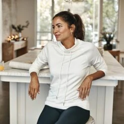 The Softest French Terry Funnel Neck Pullover - White Sand