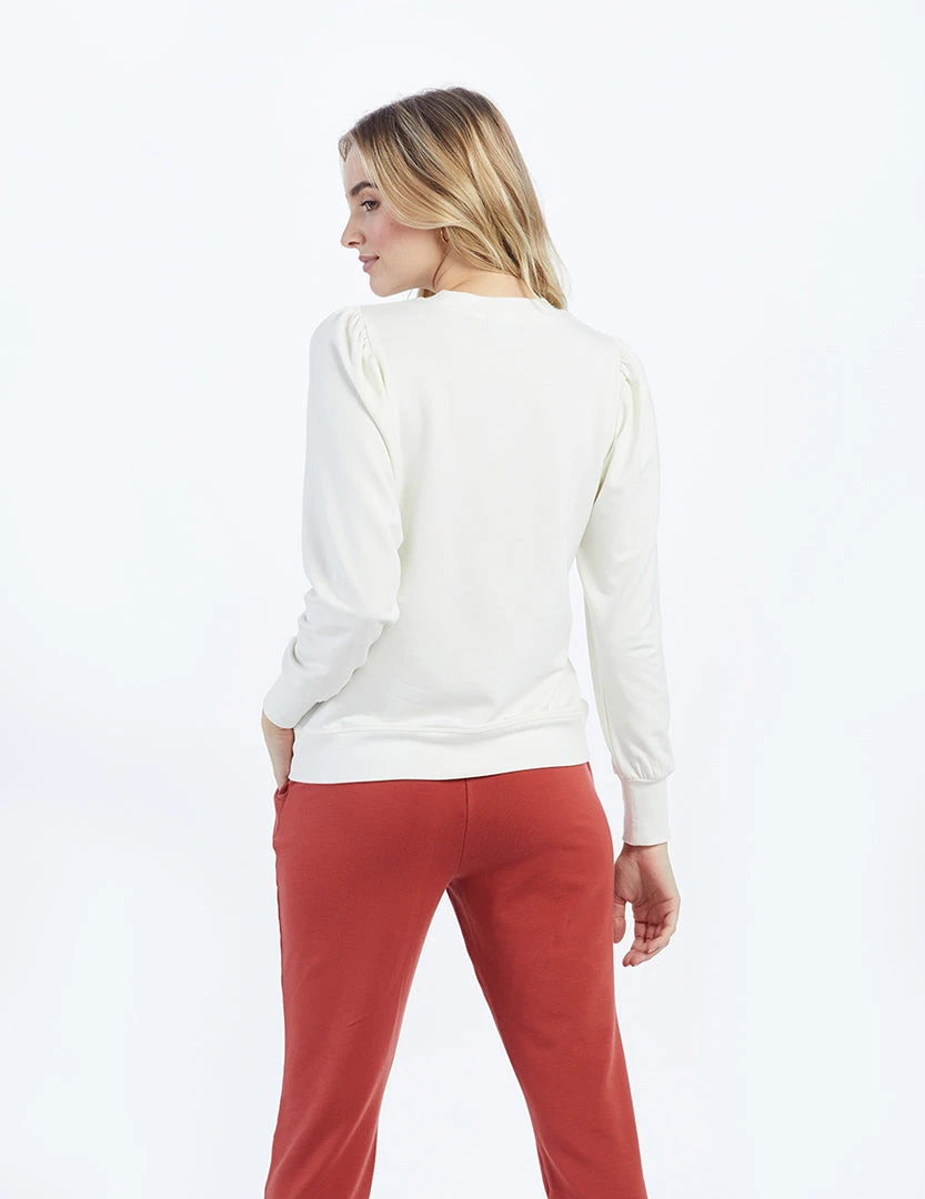 The Softest French Terry Puff Sleeve Pullover - White Sand 2 The Softest French Terry Puff Sleeve Pullover - White Sand - Image 2