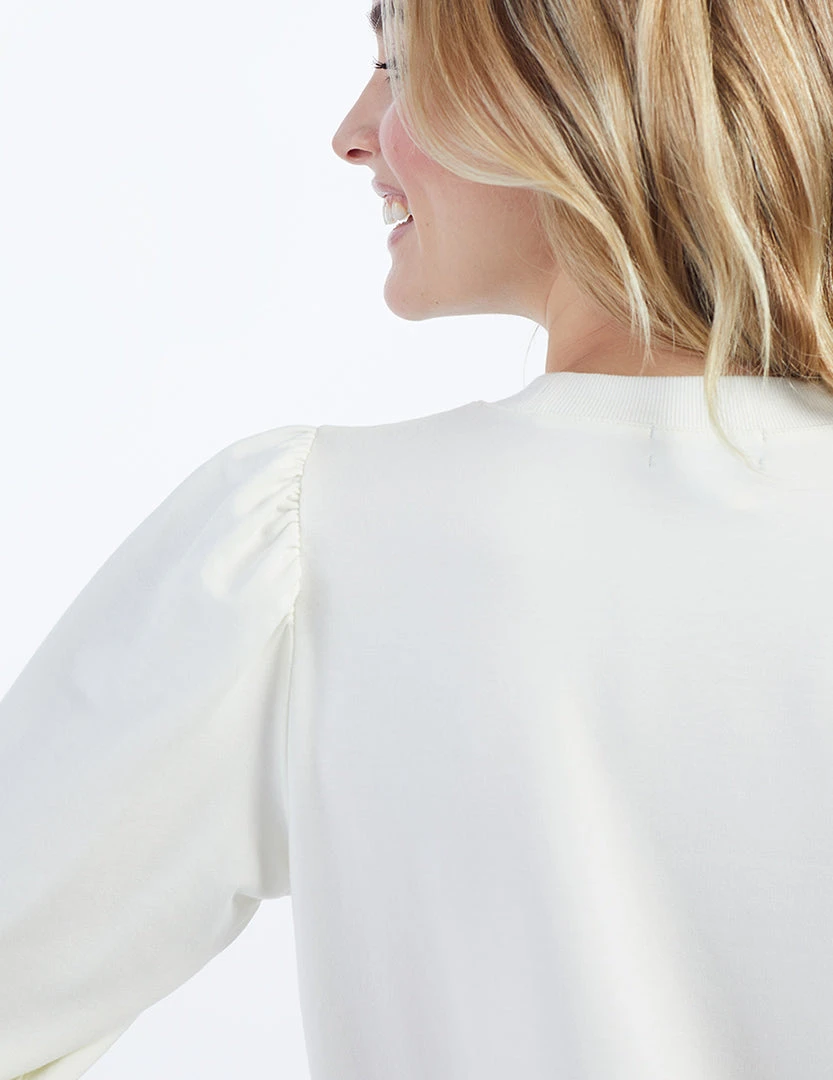 The Softest French Terry Puff Sleeve Pullover - White Sand 5 The Softest French Terry Puff Sleeve Pullover - White Sand - Image 5