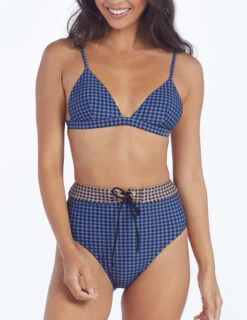 The Triangle Bikini Top - Gingham In Blue Mountain & Toffee -Cheap Sunset Bikini Store ModelDetailFront 2 59c7606c 0755 40f6 b1bc fc55490df942