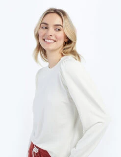 The Softest French Terry Puff Sleeve Pullover - White Sand 10 The Softest French Terry Puff Sleeve Pullover - White Sand -Cheap Sunset Bikini Store ModelDetailFront 43