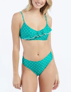 The Limited-Edition High Leg Mid Rise Bikini Bottom - Seaglass Dot -Cheap Sunset Bikini Store ModelDetailFront 55
