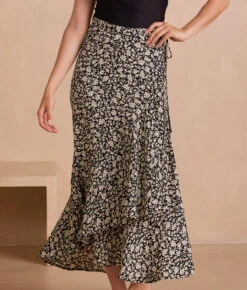 The Silky Luxe Beach To Brunch Wrap Skirt - Vintage Floral In Sea Urchin -Cheap Sunset Bikini Store PDP Beach to Brunch Skirt Front Crop