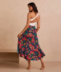 The Silky Luxe Beach To Brunch Wrap Skirt - Super Bloom -Cheap Sunset Bikini Store PDP Beach to Brunch Skirt Super Bloom Back Full