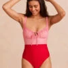 The Gulf Gathered Keyhole One Piece - Raspberry & Carnation