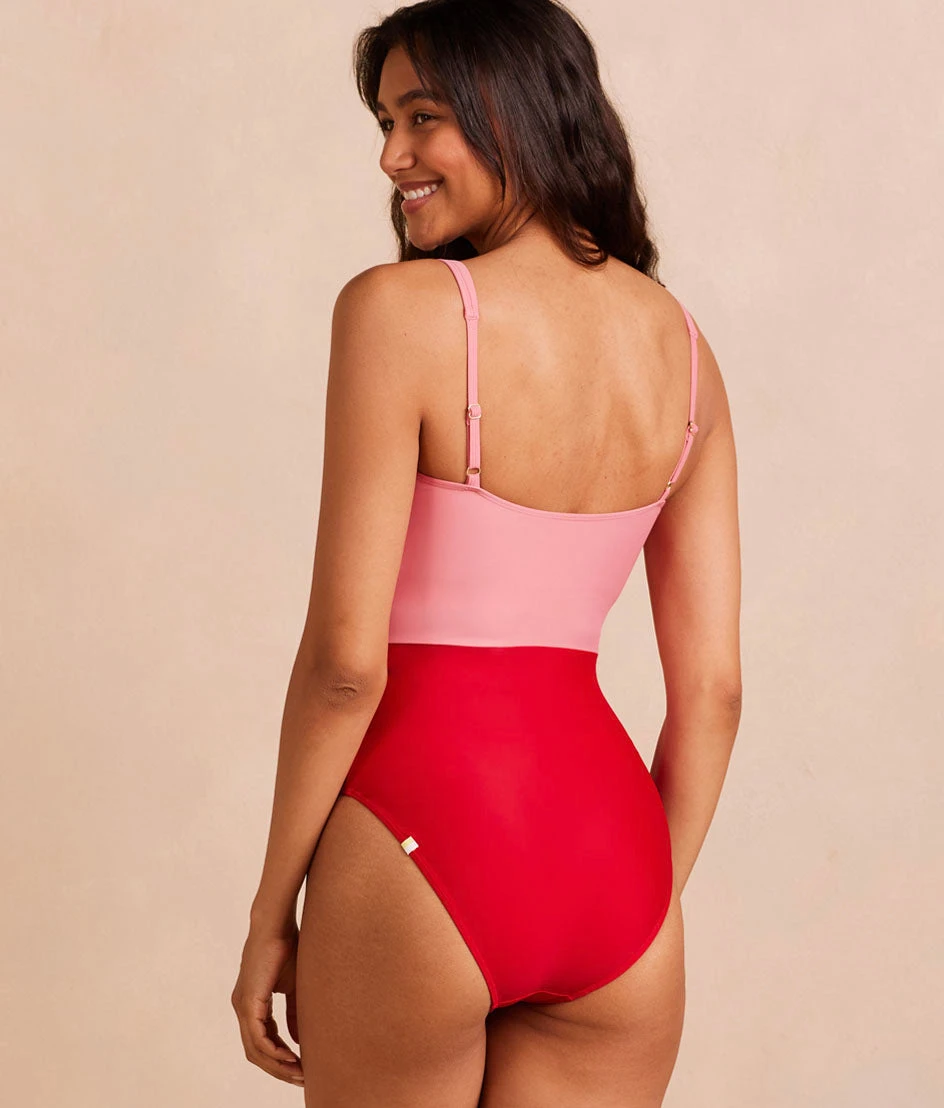 The Gulf Gathered Keyhole One Piece - Raspberry & Carnation 2 The Gulf Gathered Keyhole One Piece - Raspberry & Carnation - Image 2