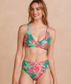 The High Leg High Rise Bottom - Burst Floral In Azalea And Seaglass