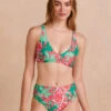 The Tide Scoop Neck Bikini Top - Burst Floral In Azalea And Seaglass