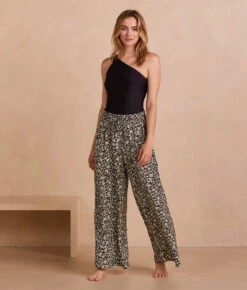 The Silky Luxe Palazzo Pants With Ties - Vintage Floral In Sea Urchin