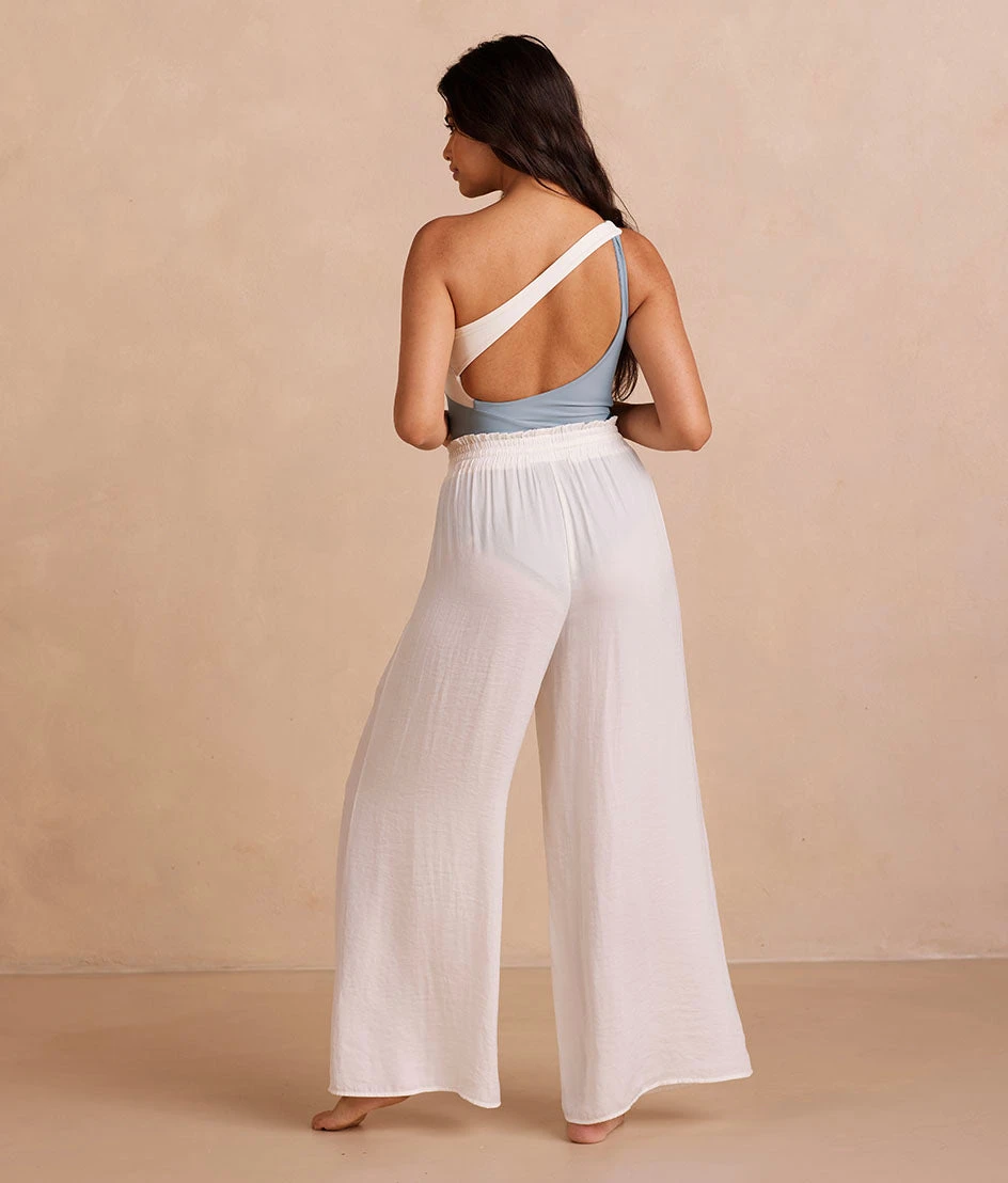 The Silky Luxe Palazzo Pants With Ties - White Sand 2 The Silky Luxe Palazzo Pants With Ties - White Sand - Image 2
