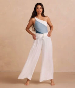 The Silky Luxe Palazzo Pants With Ties - White Sand