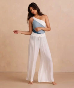 The Silky Luxe Palazzo Pants With Ties - White Sand 6 The Silky Luxe Palazzo Pants With Ties - White Sand -Cheap Sunset Bikini Store PDP PalazzoPantTies Front Full 2