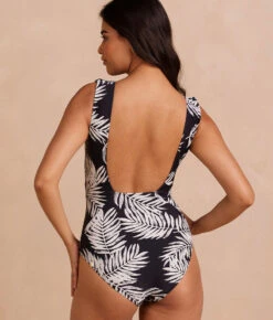 The Ruched Backflip - Palms In Sea Urchin & White Sand -Cheap Sunset Bikini Store PDP RuchedBackflip PalmsSeaUrchin Back Crop