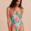 The Seascape Sweetheart One Piece - Burst Floral In Azalea And Seaglass