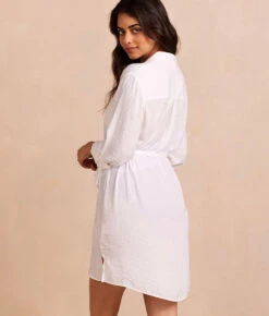 The Silky Luxe Short Effortless Shirtdress Cover-Up - White Sand 5 The Silky Luxe Short Effortless Shirtdress Cover-Up - White Sand -Cheap Sunset Bikini Store PDP Short Effortless ShirtDress WhiteSand Back Full