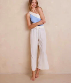The Palazzo Pant With Ties - White Sand 10 The Palazzo Pant With Ties - White Sand -Cheap Sunset Bikini Store PalazzoPantwithTies WhiteSand Front