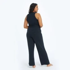 The Softest Ribbed Wide Leg Lounge Pant - Sea Urchin -Cheap Sunset Bikini Store Pants Black Back 10