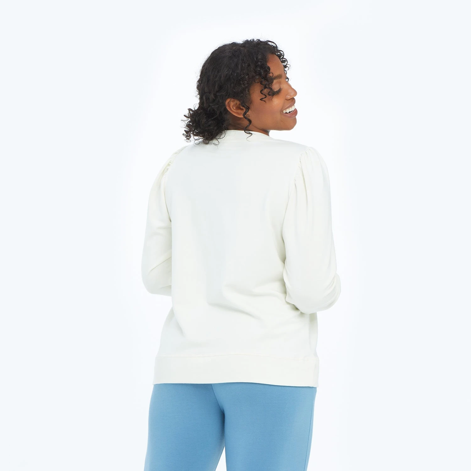 The Softest French Terry Puff Sleeve Pullover - White Sand 7 The Softest French Terry Puff Sleeve Pullover - White Sand - Image 7