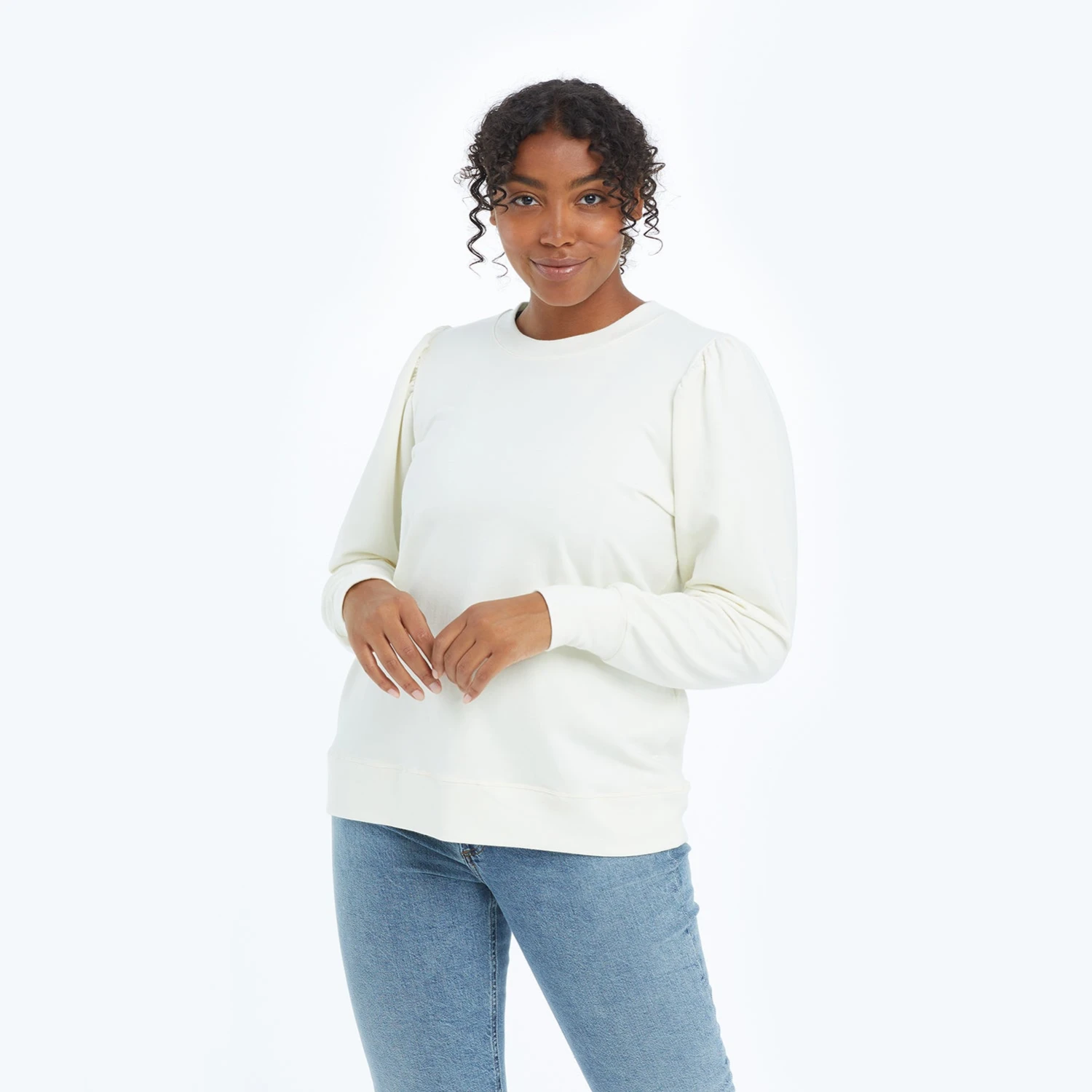 The Softest French Terry Puff Sleeve Pullover - White Sand 6 The Softest French Terry Puff Sleeve Pullover - White Sand - Image 6