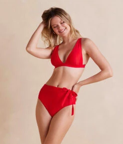 The Side-Tie High Leg High Rise Bottoms - Lava -Cheap Sunset Bikini Store Side TieHighLegHighRiseBottom Lava Front