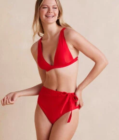 The Side-Tie High Leg High Rise Bottoms - Lava -Cheap Sunset Bikini Store Side TieHighLegHighRiseBottom Lava Front Crop