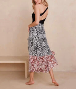 The Silky Luxe Beach To Brunch Wrap Skirt - Watercolor Dot In Sea Urchin & White Sand -Cheap Sunset Bikini Store SilkyLuxeBeachtoBrunchWrapSkirt WatercolorDotinSeaUrchin WhiteSand Back