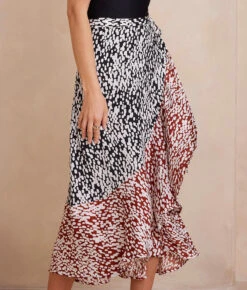 The Silky Luxe Beach To Brunch Wrap Skirt - Watercolor Dot In Sea Urchin & White Sand -Cheap Sunset Bikini Store SilkyLuxeBeachtoBrunchWrapSkirt WatercolorDotinSeaUrchin WhiteSand Detail