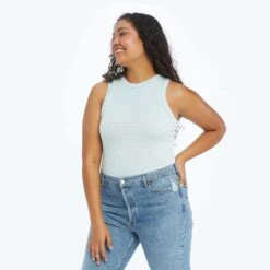 The Softest Ribbed Racerback Tank - Sage & White Sand Stripe