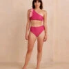 The Bow-Shoulder Ruched Sidestroke Bikini Top - Spritz & Carnation