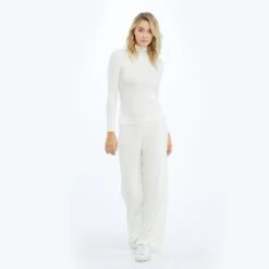 The Softest Ribbed Wide Leg Lounge Pant - White Sand